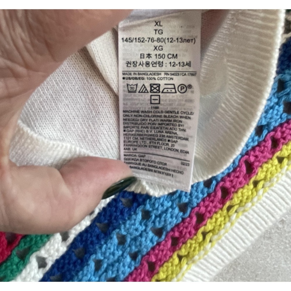 Gap Kids Rainbow Striped Crochet Dress Girls XL 12-13 Years  Multicolor Knit - Picture 8 of 9